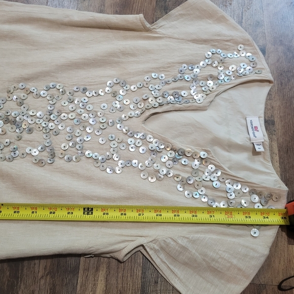 Vineyard Vines Women's Linen Cotten Blend Shell Beaded Cream Tunic Dress Size 2 - Picture 5 of 11